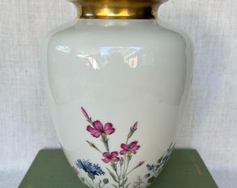 Vintage German Floral Vase by Krautheim featuring meadow and flower pattern and gold accents/ Rare