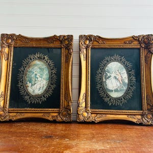 Vintage Rococo-Style Framed Art – Set of 2 Ornate Gold Wall Prints Antique Shadowbox Framed Cameo Portraits Set of 2 Ornate Wood Gold Frames