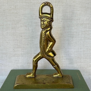 Vintage Soldier Brass DoorStop/Door Jam, vintage messing standbeeld, goudmessing decor