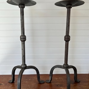 Vintage Brutalist-Style Iron Footed Candleholders Set of 2