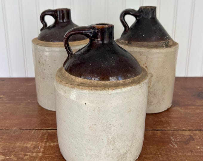 Primitive 19th Century Antique Vintage Salt Glazed Stoneware Jug With ...