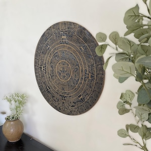 Aztec Mayan Gods Calendar - Traditional Central American Cultural Art Wood Engraved Wall Decor Hanging