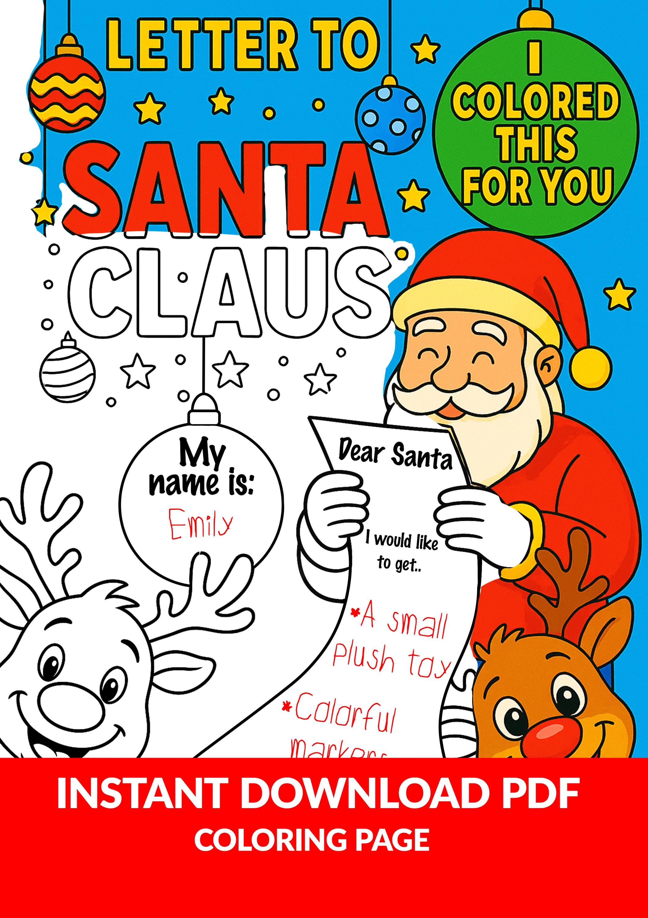 Santa List Coloring Note Letter to Santa Coloring Page – Kids Christmas Wish List A4 PDF JPG PNG ...