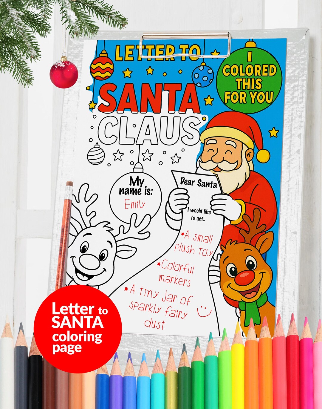 Letter to Santa Coloring Page – Kids Christmas Wish List A4 PDF JPG PNG ...
