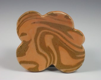Glossy Tangerine Tan Marbled Soap Dish With Four Feet