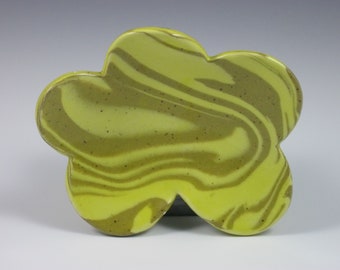 Glossy Yellow Tan Marbled Soap Dish With Four Feet