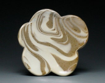 Glossy Tan White Marbled Soap Dish With Four Feet