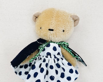 vivian - dress up mohair bear in polka dot dress and wool cape