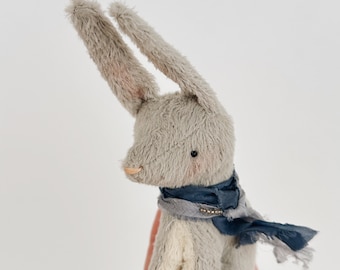 quiet spring rabbit in blue silks soft sculpture animal