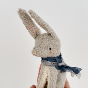 quiet spring rabbit in blue silks soft sculpture animal