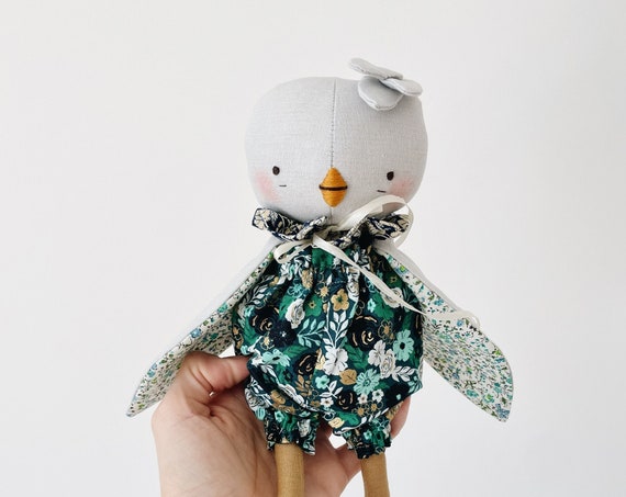 the woodlings - handmade bird doll with bloomers & collar
