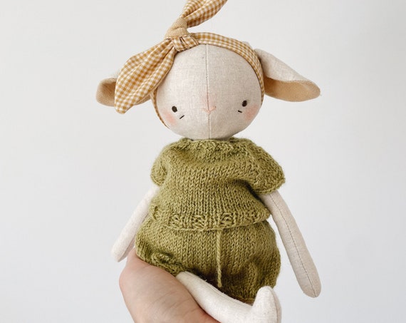 the woodlings - handmade lamb doll with handknit outfit