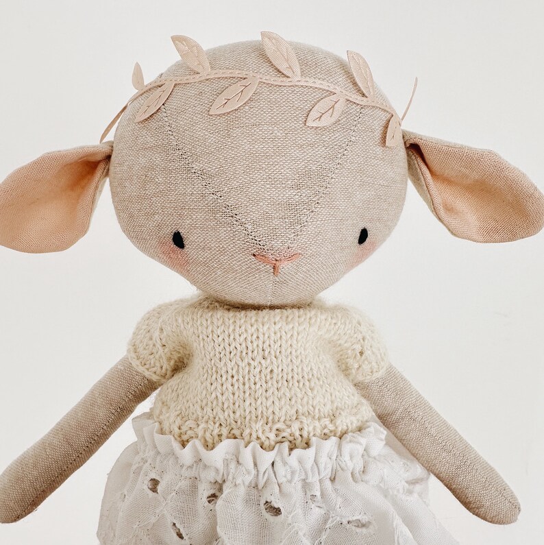 the woodlings handmade spring lamb doll with hand knit sweater and lace skirt image 4