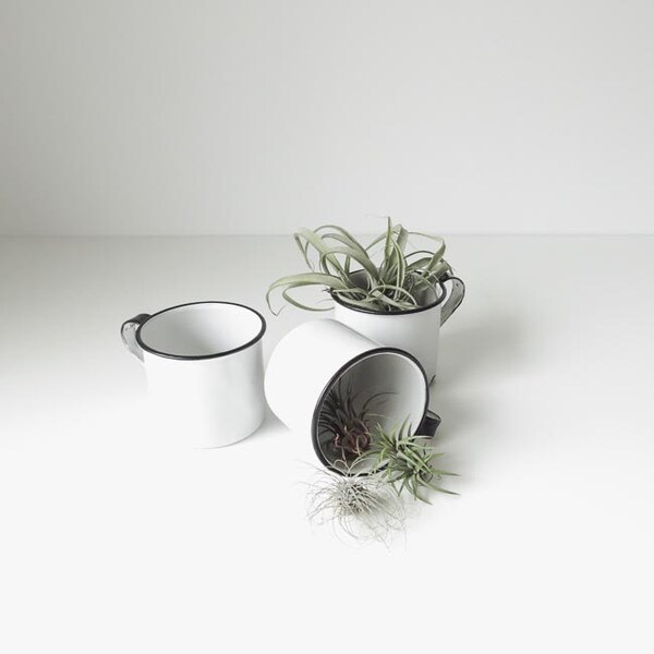 vintage enamel camp cups / set of three