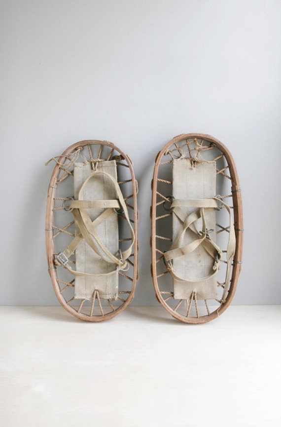 Vintage wood snowshoes Etsy