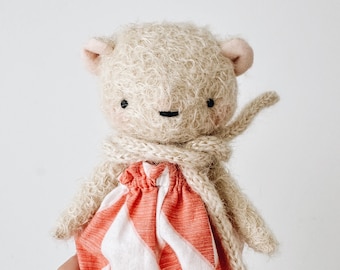 yana - dress up mohair bear in spring puff pants and knit scarf