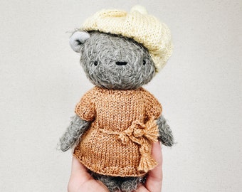 una - dress up mohair bear in wool knit dress and beret