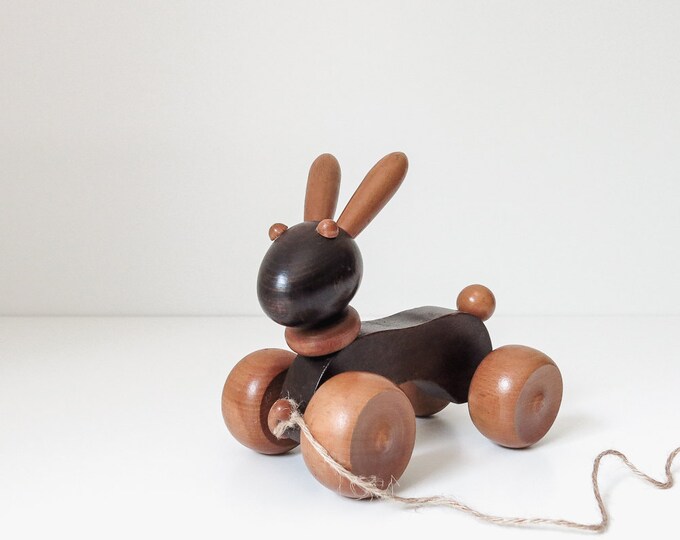 Wood Bobble Rabbit Pull Toy Vintage Wood Toy Etsy