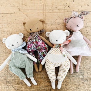 the woodlings handmade bear doll in polka dot overalls and striped neckerchief image 5