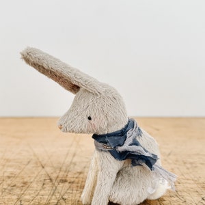 quiet spring rabbit in blue silks soft sculpture animal image 3