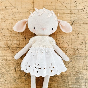 the woodlings handmade spring lamb doll with hand knit sweater and lace skirt image 2