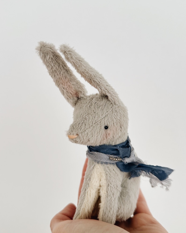 quiet spring rabbit in blue silks soft sculpture animal image 1