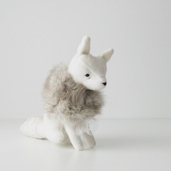 arctic fox in a fur wrap | handmade soft sculpture animal