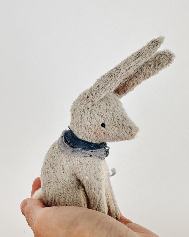 quiet spring rabbit in blue silks soft sculpture animal image 5