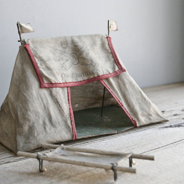 antique toy army tent & cots
