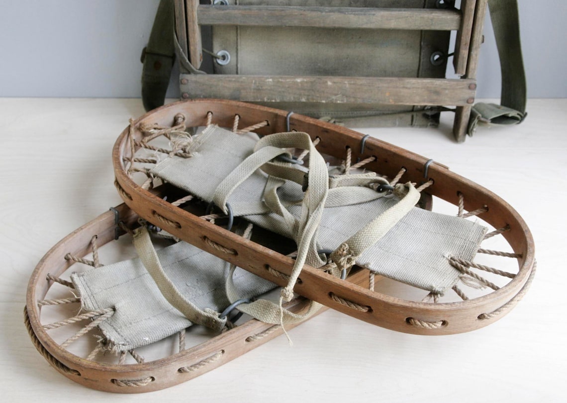 Vintage wood snowshoes Etsy