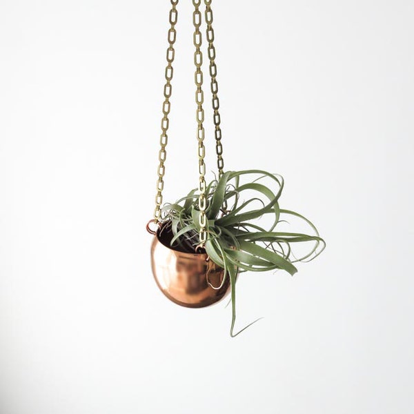 tiny vintage copper hanging planter