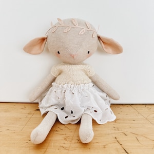 the woodlings handmade spring lamb doll with hand knit sweater and lace skirt image 5