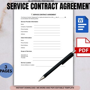 Service Contract Agreement Template: Editable Business Form (PDF & Word)