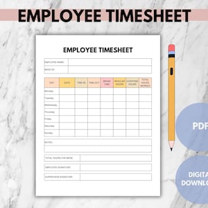 Total Week Timesheet Editable Employee Timesheet Template: Printable Bi-weekly Time Tracker ...