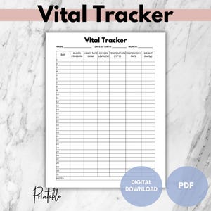 Vital Tracker, Vitals Log, Vital Signs Log, Vitals Tracker, Vital Sign Log, Printable Vitals Log, Vitals Sheet, Health Planner