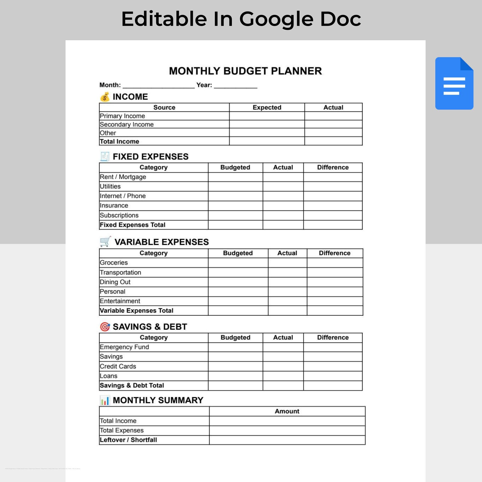 Monthly Budget Planner • Printable Expense Tracker • Simple Finance ...