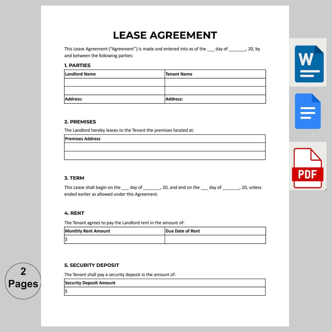 Editable Residential Lease Agreement Template, Printable Rental ...