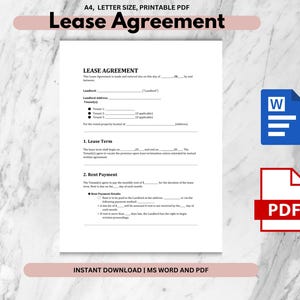 Lease Agreement Template,Rental Agreement Template , Residential Lease Form, Rental Contract, Easy Lease Agreement, Rent Lease Agreement