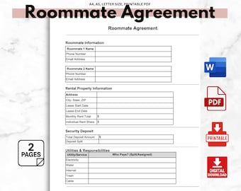 Editable Roommate Agreement Template: Shared Housing Contract (PDF & Word)