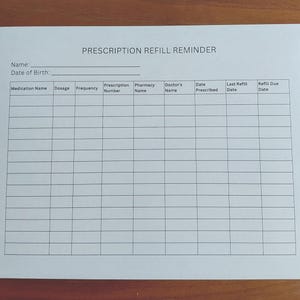 Printable Prescription Refill Tracker: Medication Log (Digital Download)