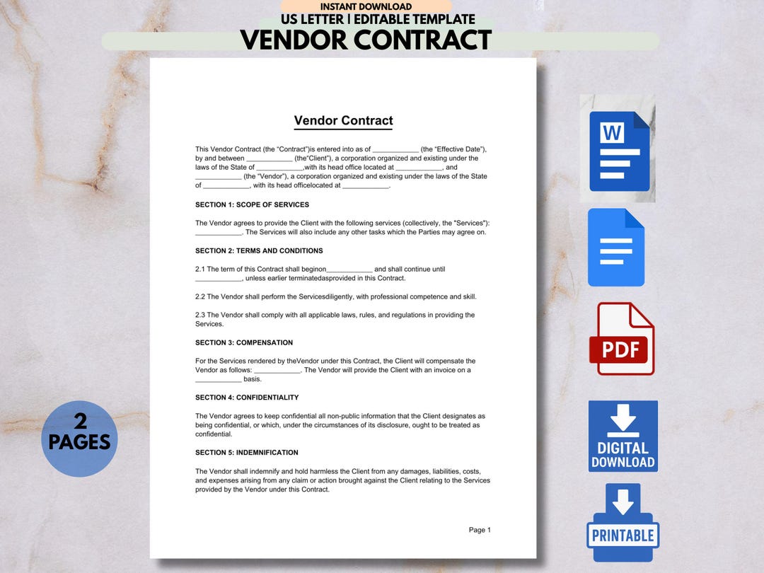 Vendor Contract Template. Business Agreement Form. Vendor Waiver ...