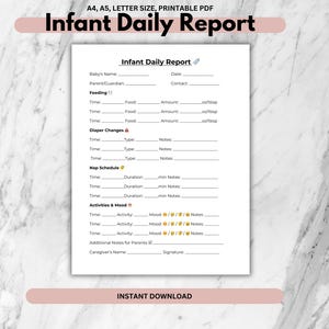 Infant Daily Report: Babysitter Nanny Log (Printable PDF)