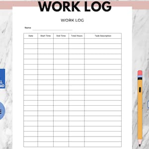 Plantilla de registro de trabajo imprimible en PDF / Registro de tiempo diario / Hoja de registro de trabajo tamaño A4 y carta / Registro de horas de trabajo simple para empleados