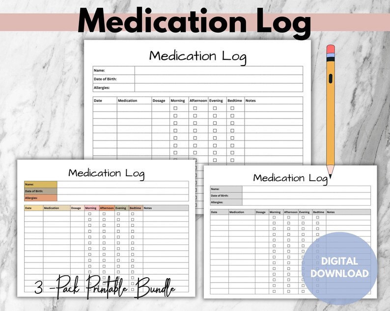 Medication Log Printable: Daily Medicine, Vitamin, & Prescription ...