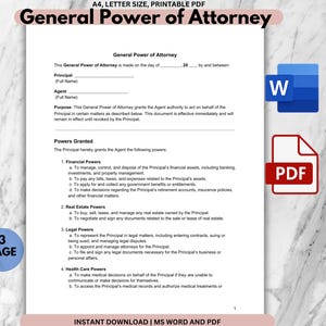 Poder general (PDF), poder imprimible, poder notarial, poder patrimonial, poder financiero, poder médico, poder editable