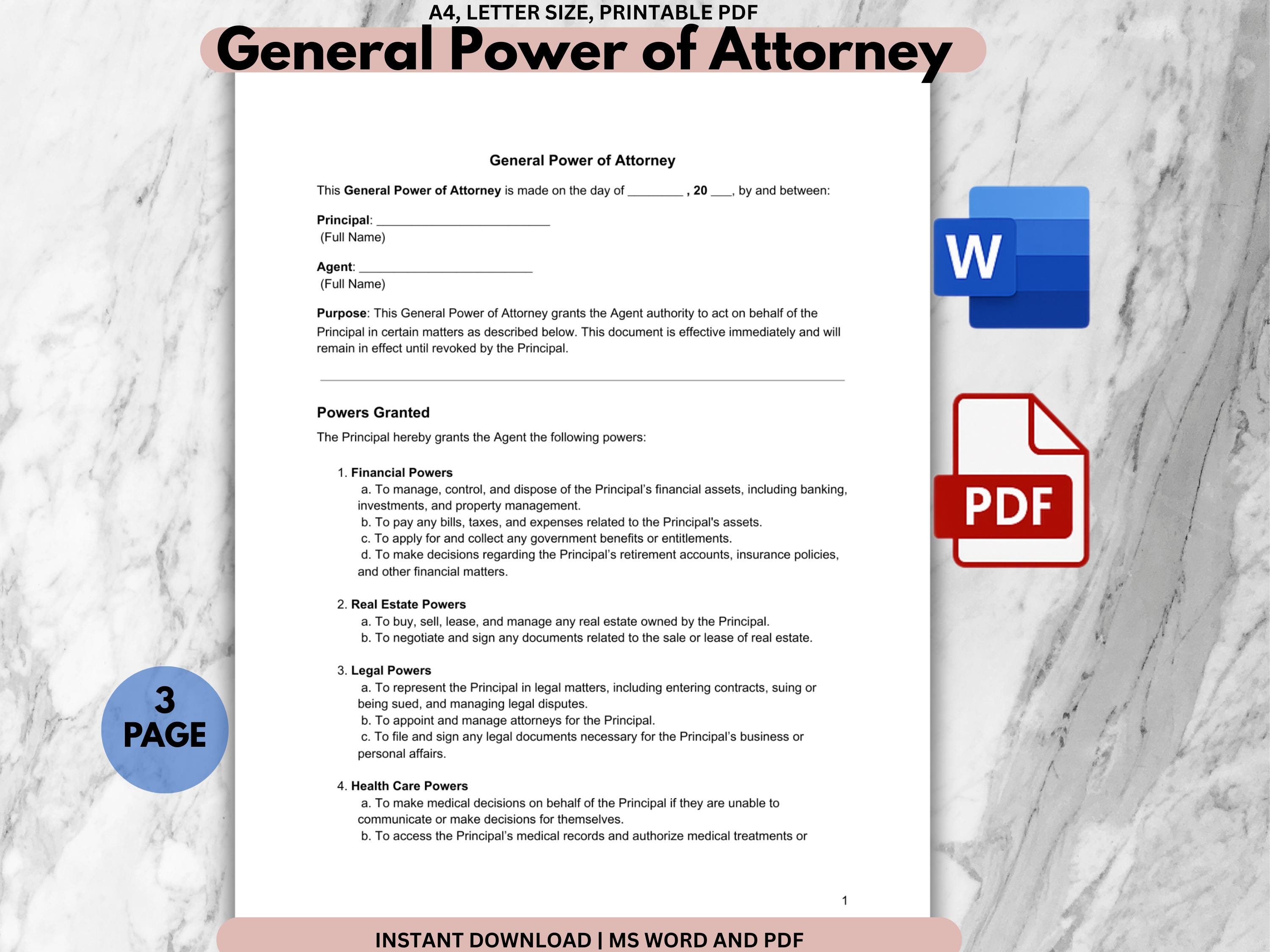 Printable Power of Attorney Template. Editable Power of Attorney Form ...