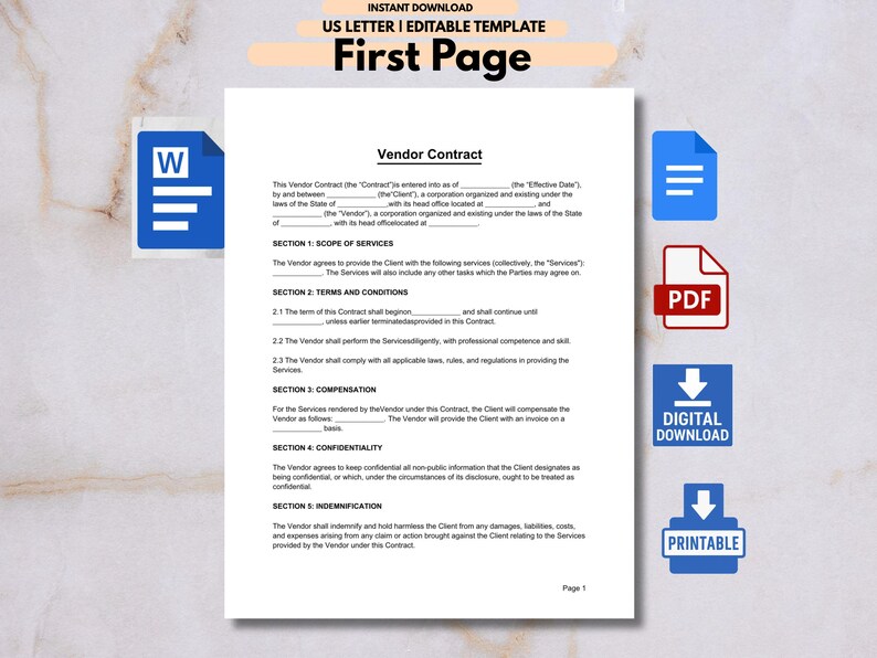 Vendor Contract Template. Business Agreement Form. Vendor Waiver ...