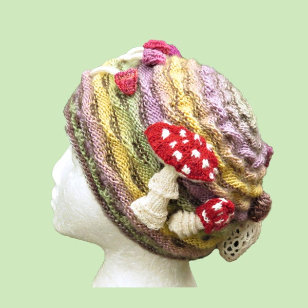 Knitting Pattern - Mushrooms in the Moss Beanie