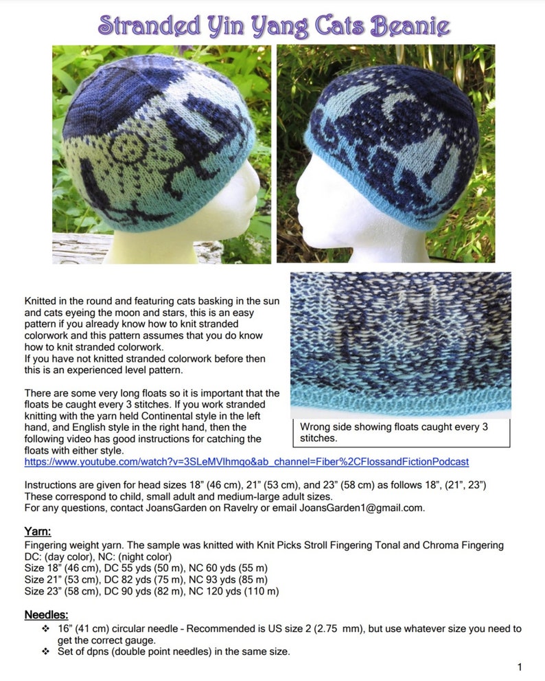Knitting Pattern - Stranded Yin Yang Cats Beanie - Etsy