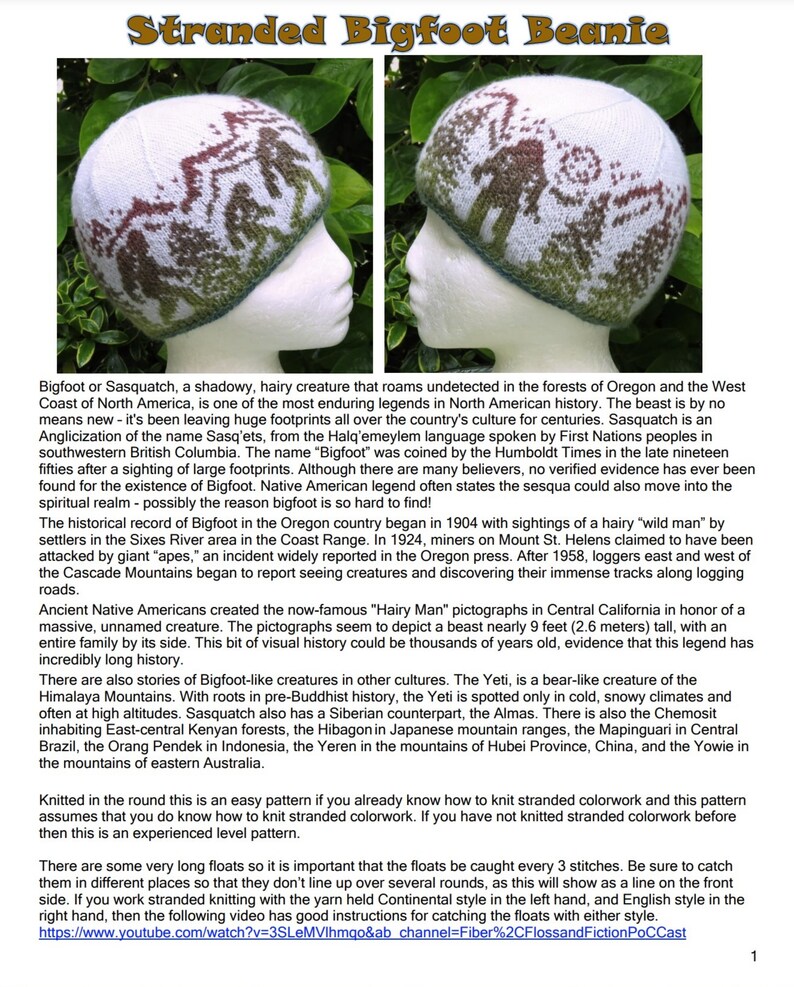 Knitting Pattern - Stranded Bigfoot Beanie image 3